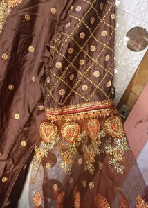 Heavy  Cotton Stones And Beaded Suit  Color: ( 🟤)