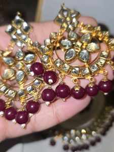 Burgundy kundan set gold