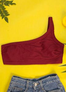 Old Navy Hot Maroon One Shoulder Bralette / Swim