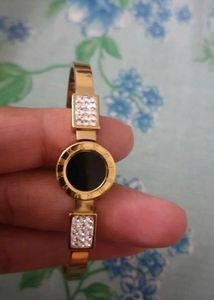 Elegant Gold Bangle with Black &amp; Crystal Accents