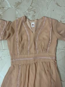 Elegant Peach Lace Trim Dress