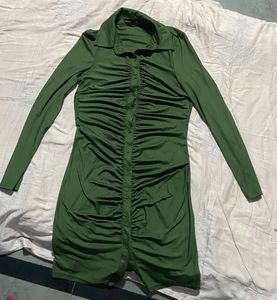 Green Shirt Ruched Dress
