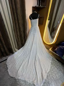 trail flared White Lace Maxi Dress