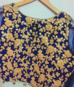 Navy Blue Golden Work Party Wear Blouse