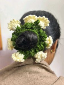 Hand Made Floral Crochet Scrunchie ( pack of one )