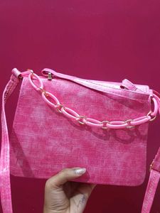 Stylish Pink Croc Embossed Handbag