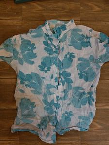 Blue Floral Print Short Sleeve Shirt