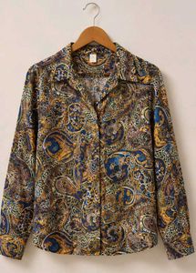 Boho Paisley Print Button-Up Shirt