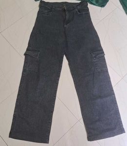 Charcoal Wide Leg Cargo Pant