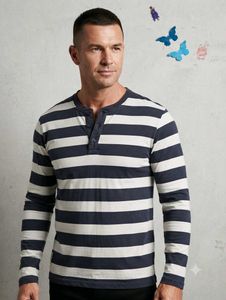 Men's Striped Long Sleeve Henley T-Shirt