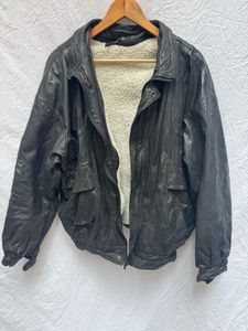 Vintage Black Leather Jacket with Sherpa Lining
