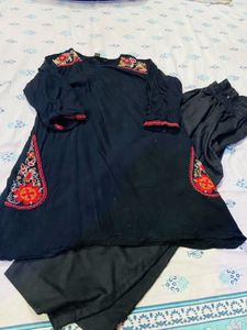 Embroidered Black Kurta Set