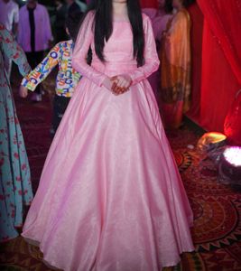 Elegant Pink Long Sleeve Maxi Dress