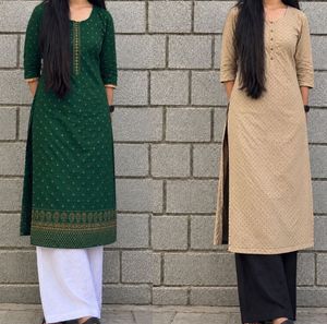 Elegant Printed Straight Kurtas – Green & Beige