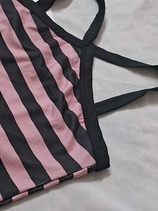 Criss Cross Strap Detail Striped Tank Top