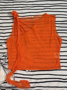 Sheer Orange Asymmetrical Top