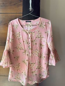 Chic Floral Print Bell Sleeve Top