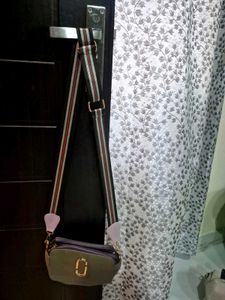 Trendy Tan Crossbody Sling Bag with Striped Strap