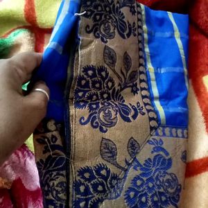 Blue Saree with Peacock Motifs