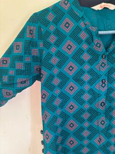 Teal Geometric Print Kurta