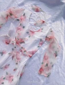High Low Floral Print Organza Gown