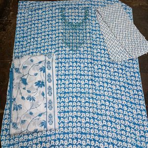 Blue White Printed top bottom with Dupatta