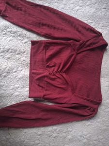 Maroon Ruched Long Sleeve Crop Top