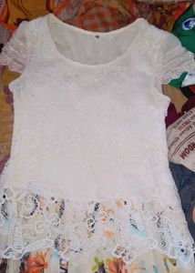 Elegant White Lace &amp; Floral Dress