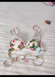 Floral Bikini Top with Crochet Trim