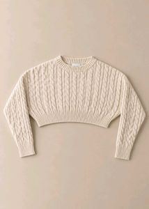 CREAM CABLE-KNIT CROPPED SWEATER