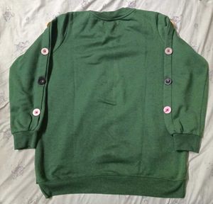Green Sweatshirt with Button Detail