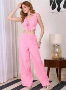 Shein Pink tie up neck front Two-Piece Set