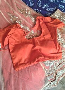 Orange &amp; Gold Embellished Saree with blouse