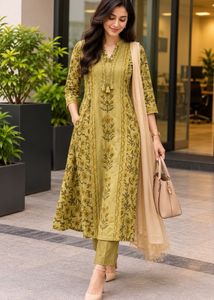 Green Floral Print Kurta+ k duppata
