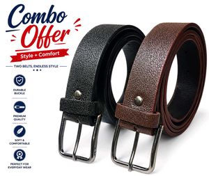 New  Men's fox Lather Belt Combo - Black &