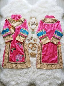 Elegant Pink Silk Gown with Floral Embroidery