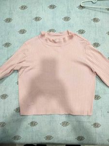 Pink Ribbed Turtle Neck Top