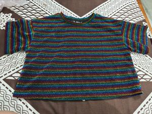 Sparkly Rainbow Striped Cropped Top