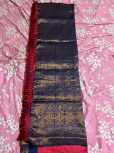 Beautiful Pink &amp; Blue Saree with Tassels