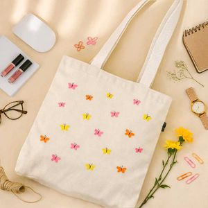 Butterfly Embroidered  canvas Tote Bag