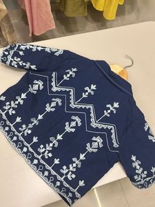 Embroidered Navy Blue Kurta