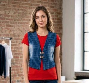 Red T-Shirt with Denim Vest