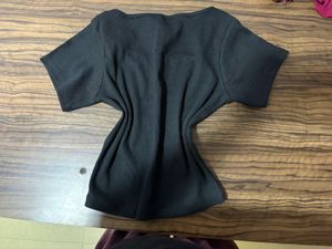 Black Ribbed Square Neck Top