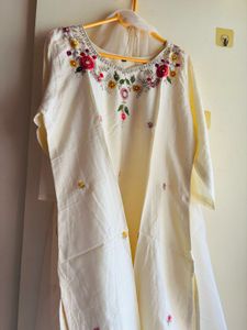 Floral design Sequins Embellished Creme 3 piece su