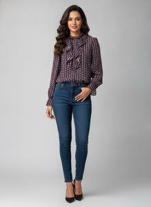 Chic Geometric Print Ruffle Blouse