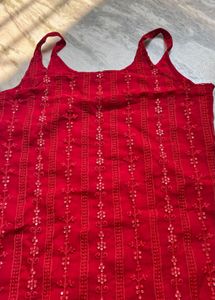 Red Embroidered Kurta