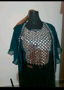 Green Mirror Work Ethnic Dress