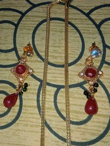 Stunning Pink &amp; Gold Heart Necklace &amp; Earrings