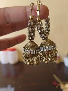 Exquisite Jhumka Earrings with Crystals