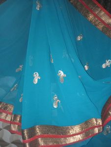 Blue Embroidered Saree with  Border